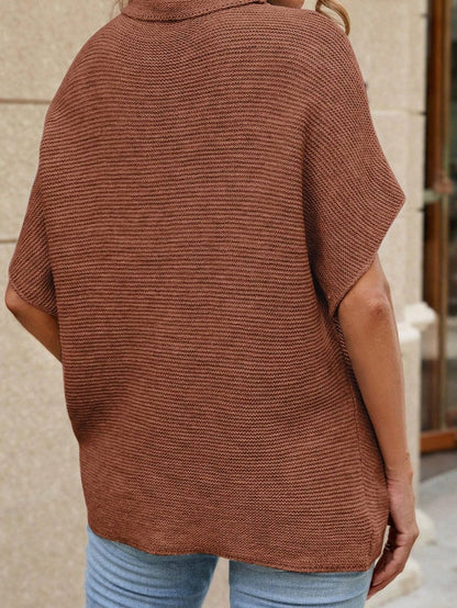 Cozy Coffee Batwing Sleeve High Neck Sweater