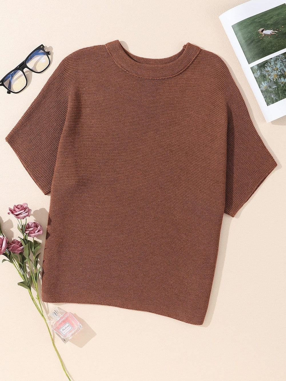 Cozy Coffee Batwing Sleeve High Neck Sweater