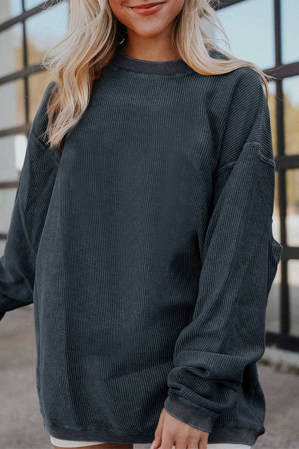 Cozy Corduroy Oversized Sweatshirt in Dark Grey