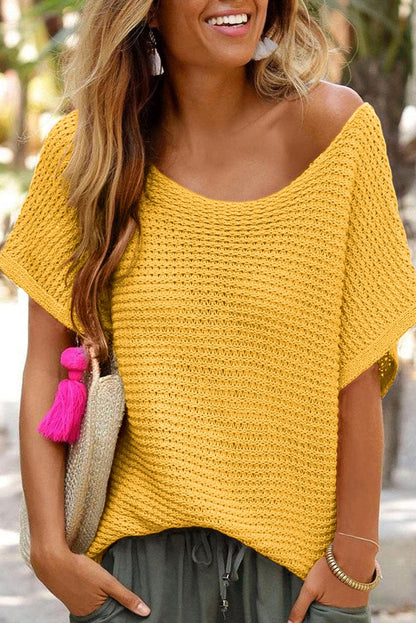 Cozy Ginger Short Sleeve Knit Sweater with Dolman Sleeves