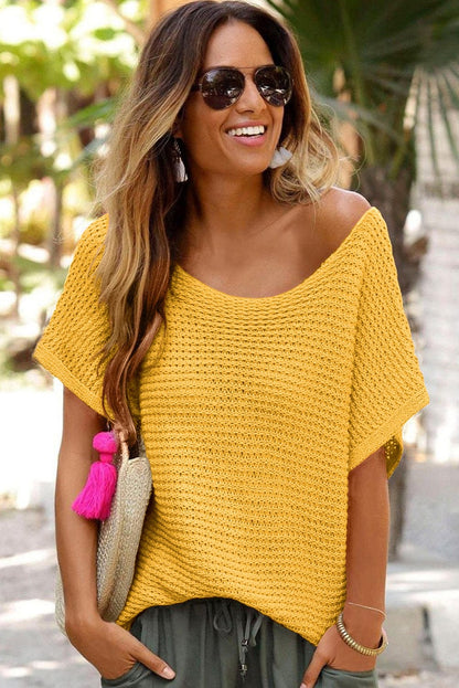 Cozy Ginger Short Sleeve Knit Sweater with Dolman Sleeves