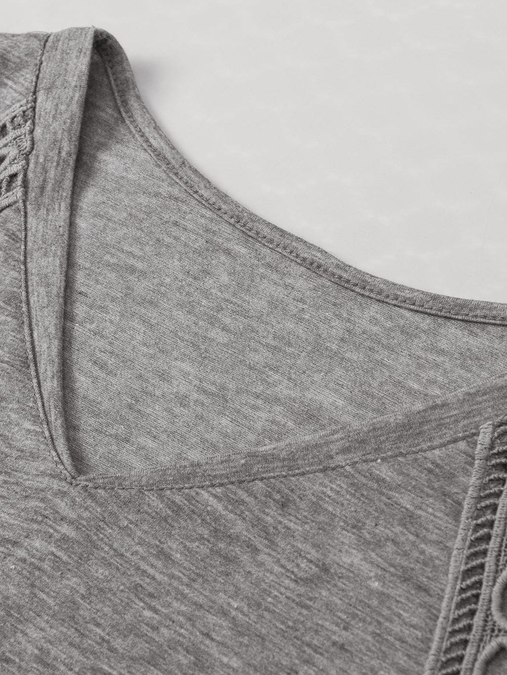Cozy Gray Crochet Lace Bat Sleeve Tunic