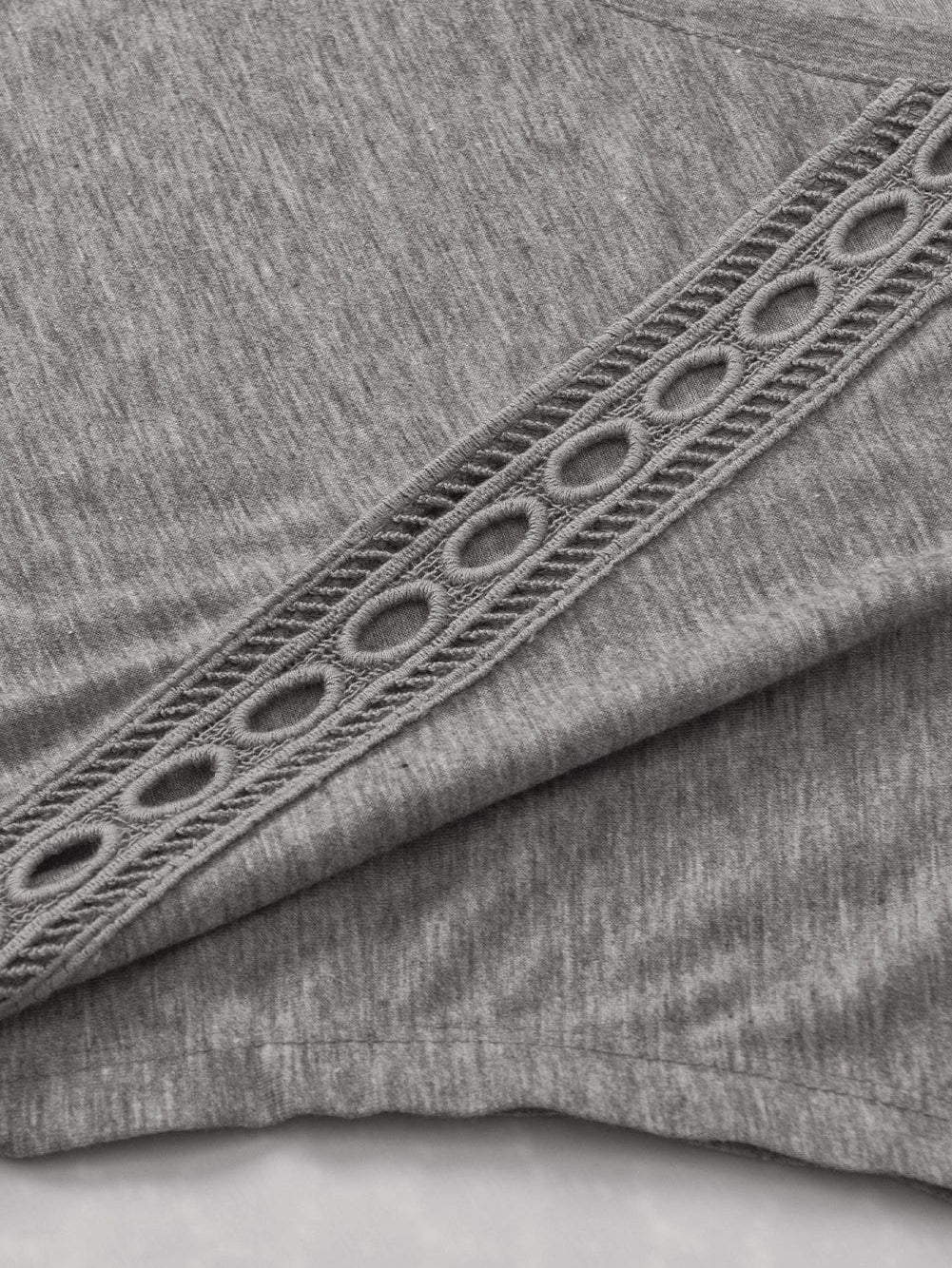 Cozy Gray Crochet Lace Bat Sleeve Tunic