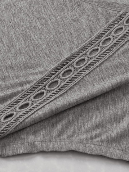 Cozy Gray Crochet Lace Bat Sleeve Tunic