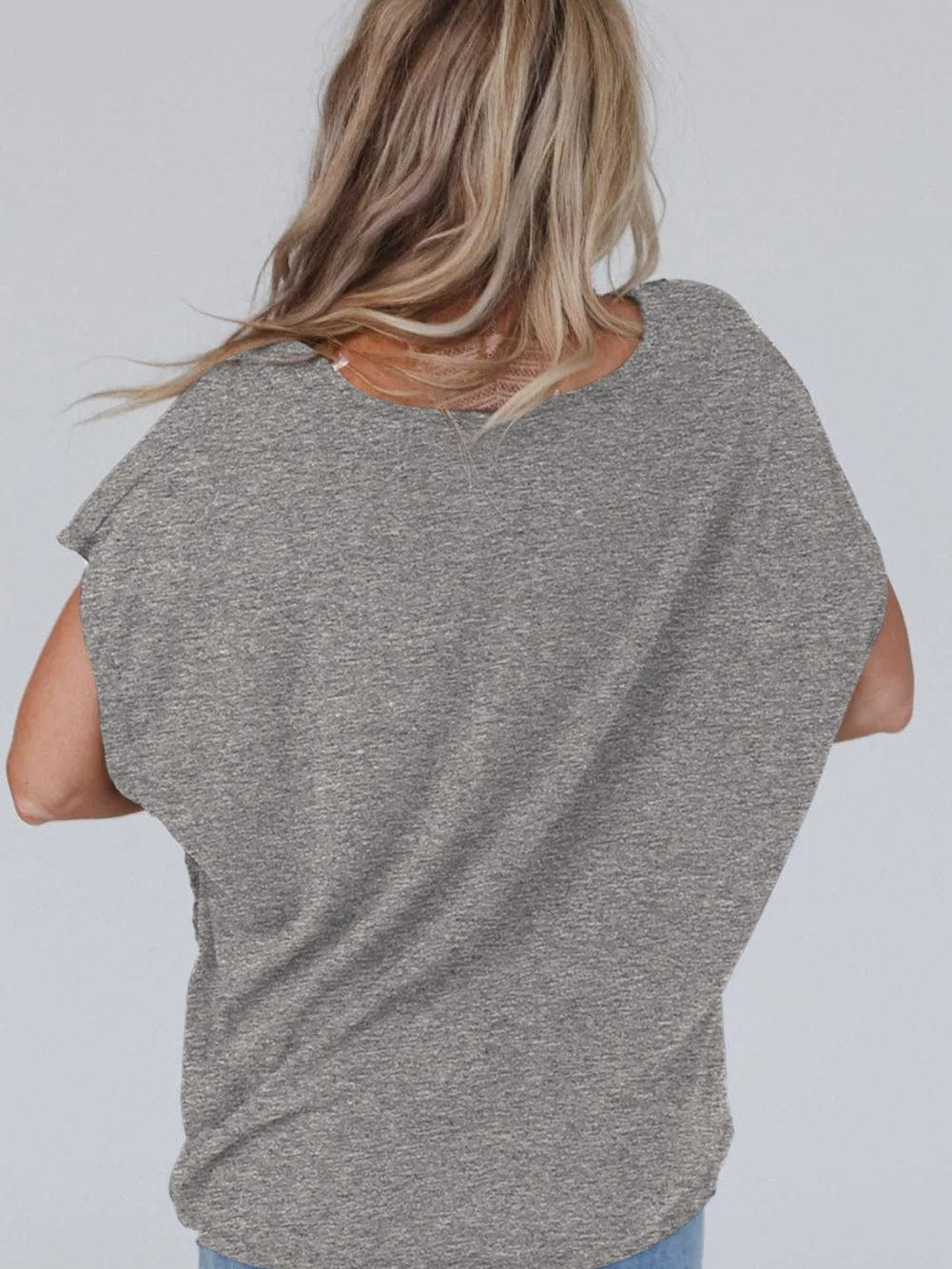 Cozy Gray Crochet Lace Bat Sleeve Tunic