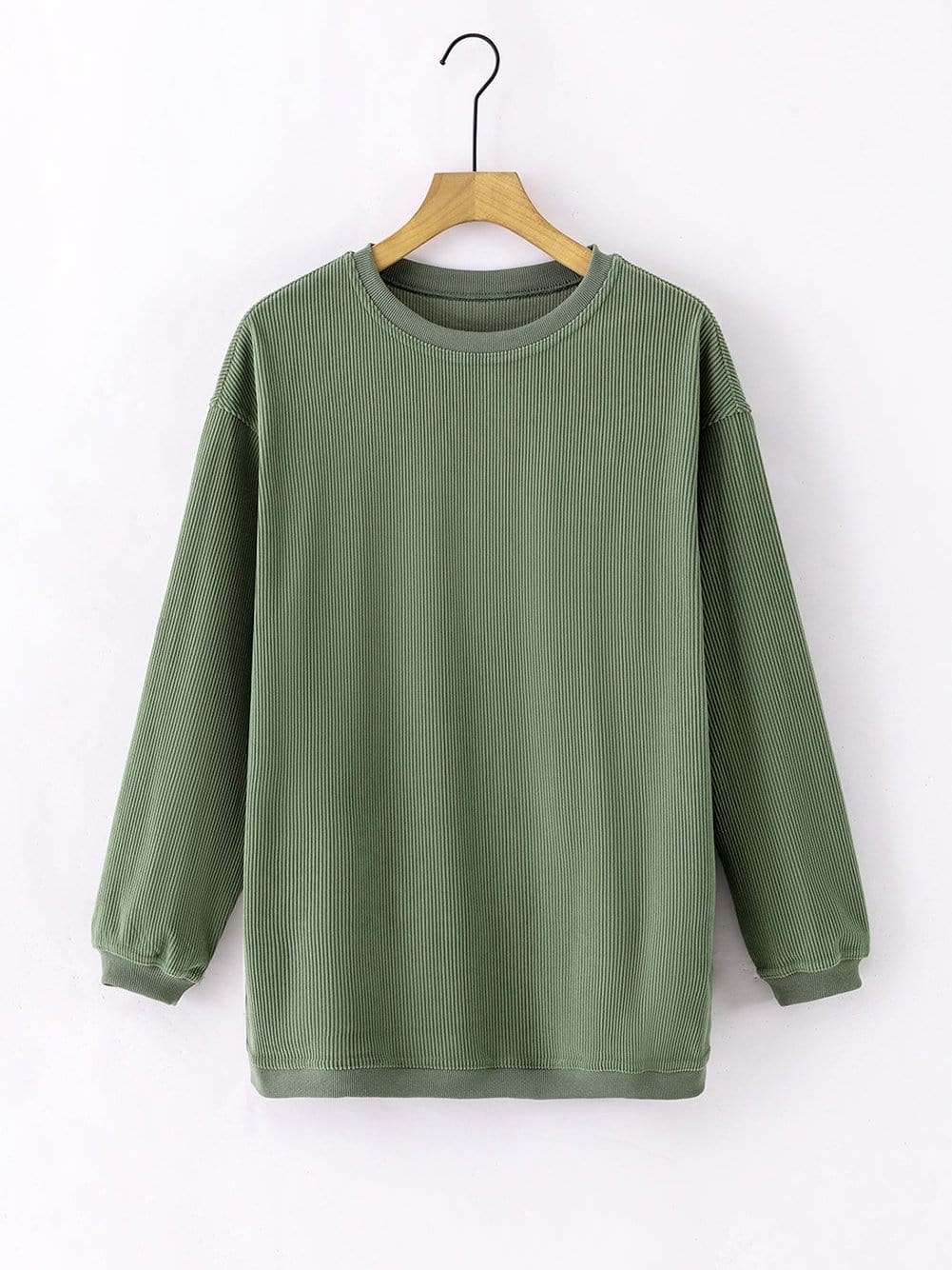 Cozy Green Corduroy Sweatshirt with Ribbed Details