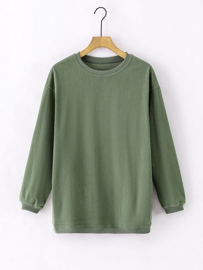 Cozy Green Corduroy Sweatshirt with Ribbed Details
