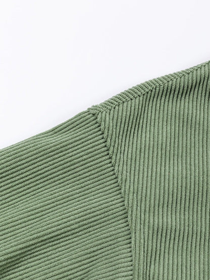 Cozy Green Corduroy Sweatshirt with Ribbed Details