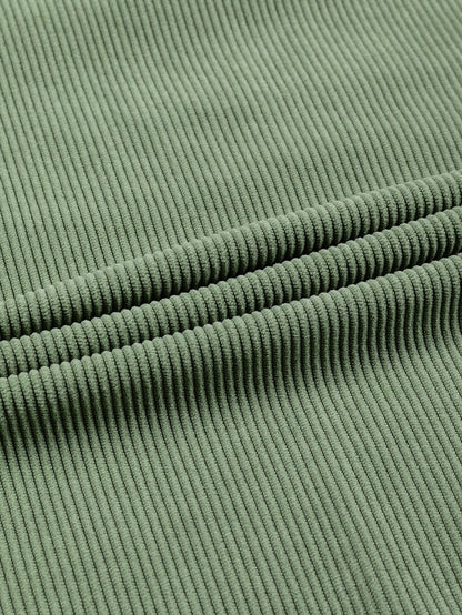 Cozy Green Corduroy Sweatshirt with Ribbed Details