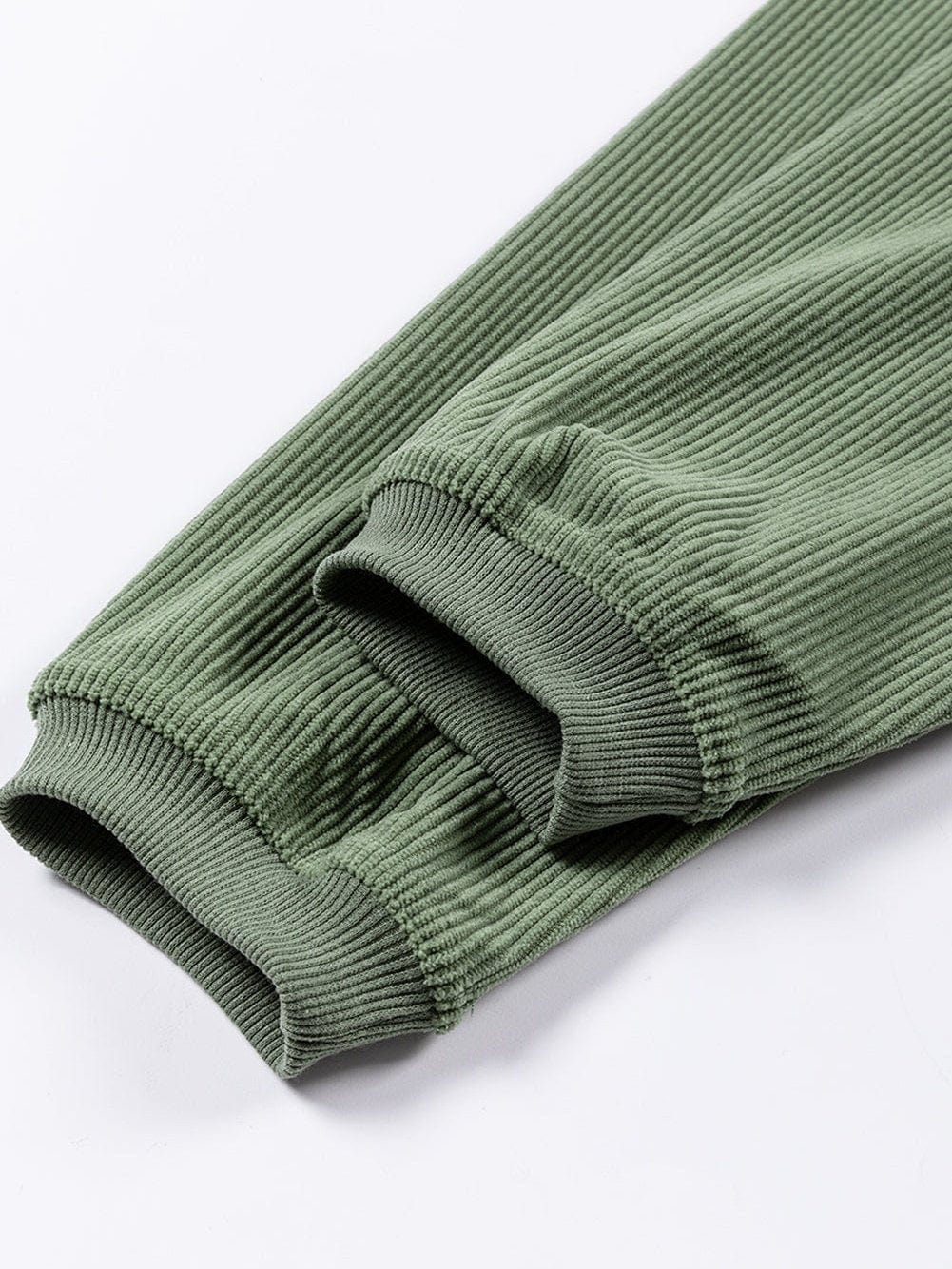 Cozy Green Corduroy Sweatshirt with Ribbed Details