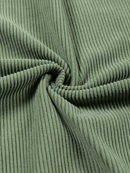 Cozy Green Corduroy Sweatshirt with Ribbed Details