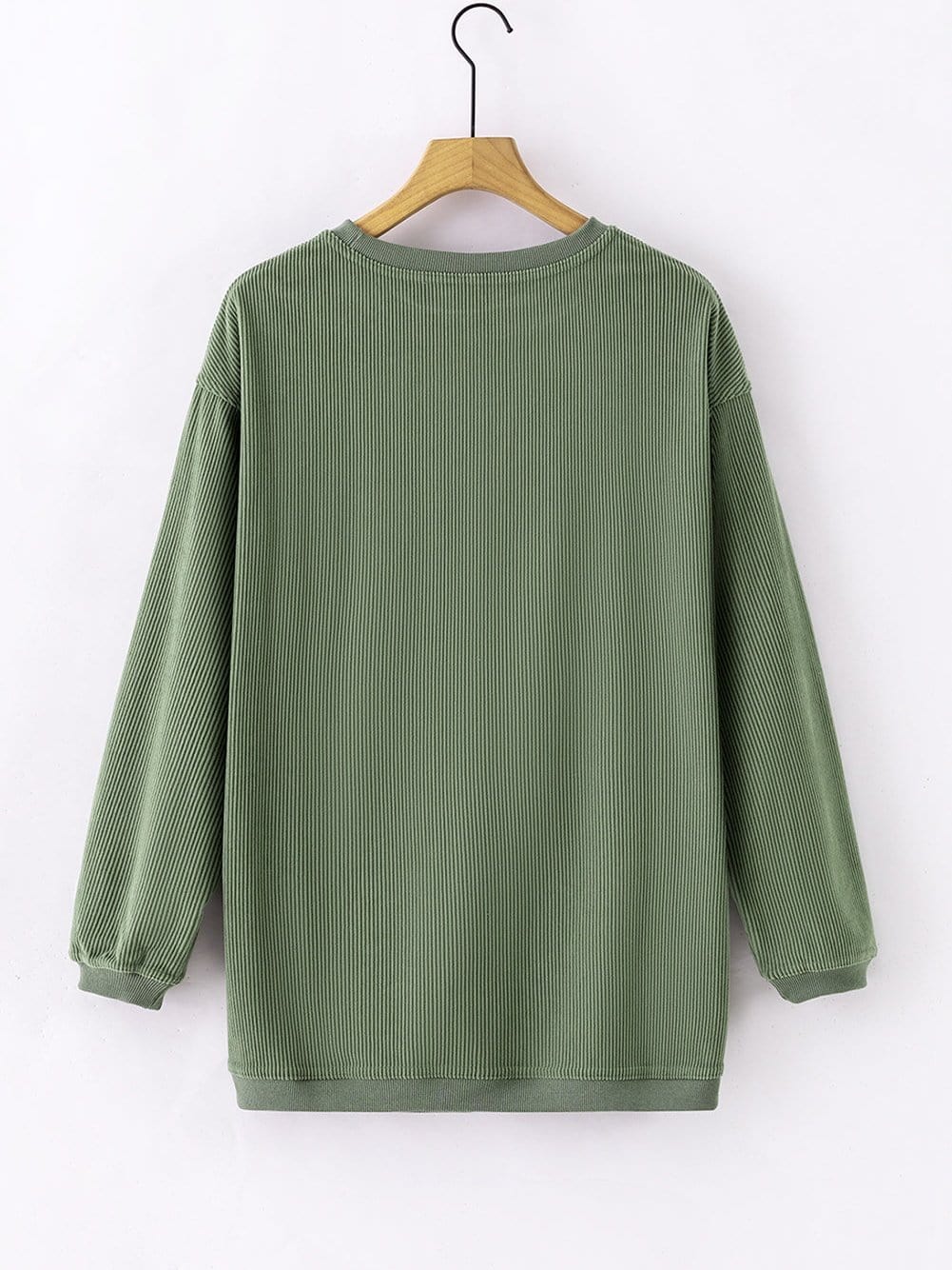 Cozy Green Corduroy Sweatshirt with Ribbed Details
