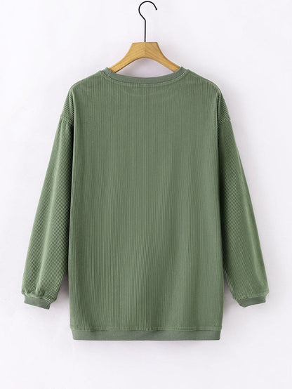 Cozy Green Corduroy Sweatshirt with Ribbed Details