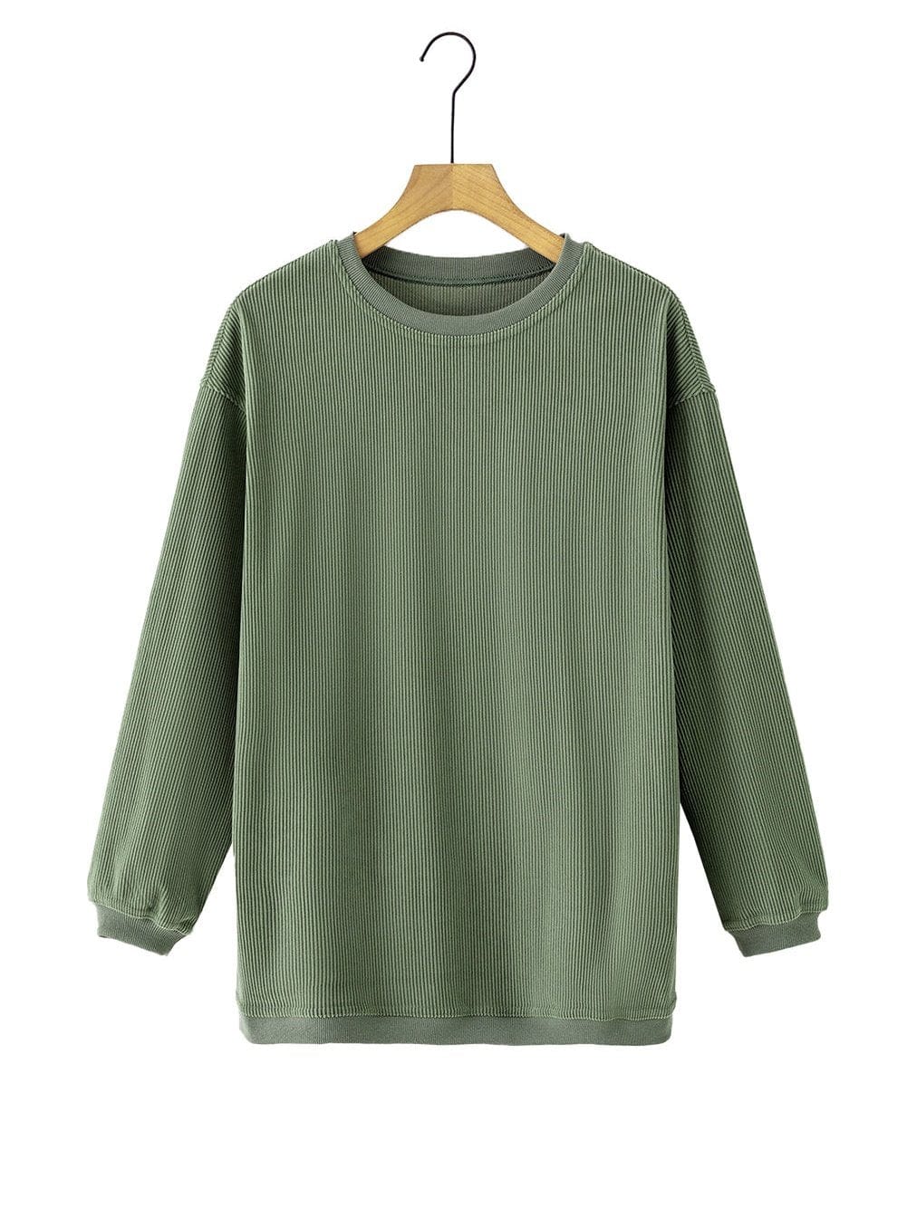 Cozy Green Corduroy Sweatshirt with Ribbed Details