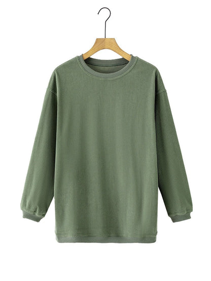 Cozy Green Corduroy Sweatshirt with Ribbed Details