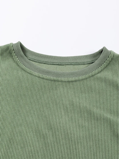 Cozy Green Corduroy Sweatshirt with Ribbed Details