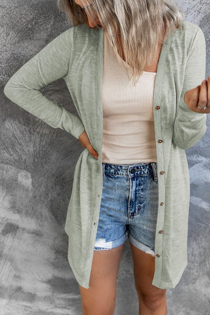 Cozy Green V-Neck Cardigan with Buttons