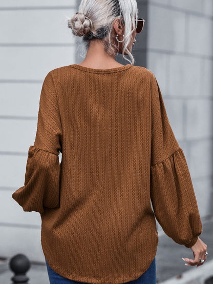 Cozy Knit Waffle Button-Up Top