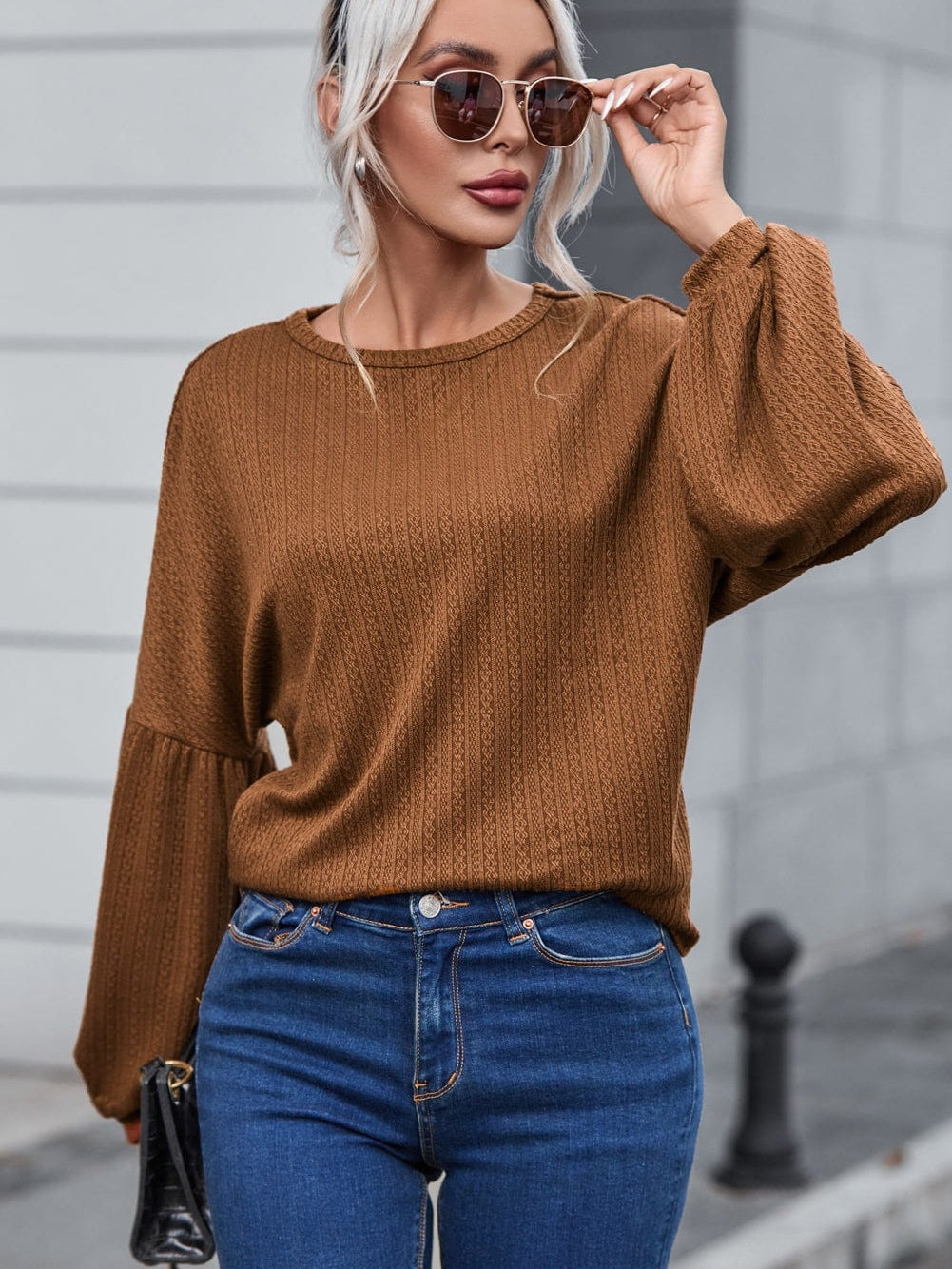 Cozy Knit Waffle Button-Up Top