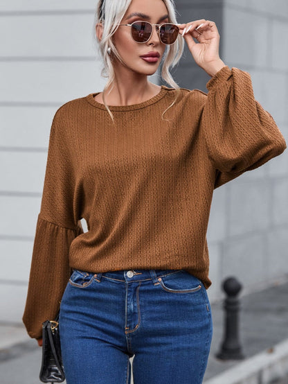 Cozy Knit Waffle Button-Up Top