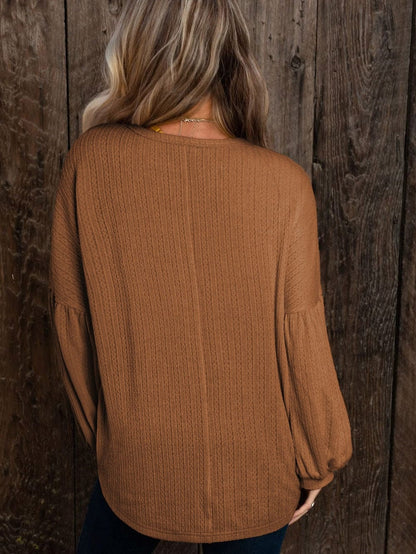 Cozy Knit Waffle Button-Up Top