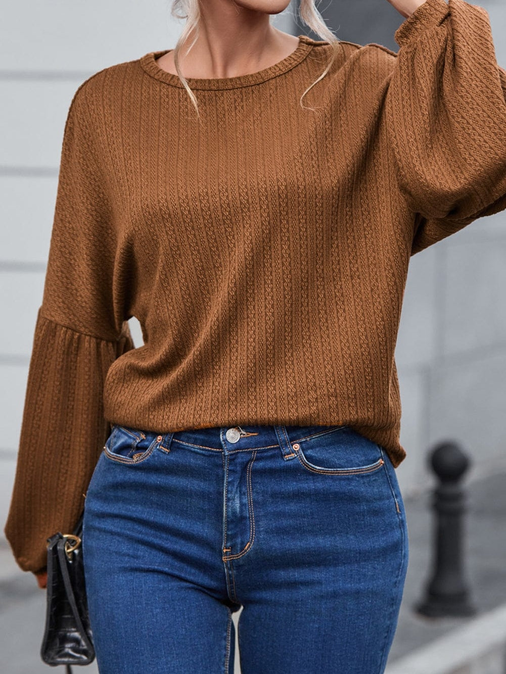 Cozy Knit Waffle Button-Up Top