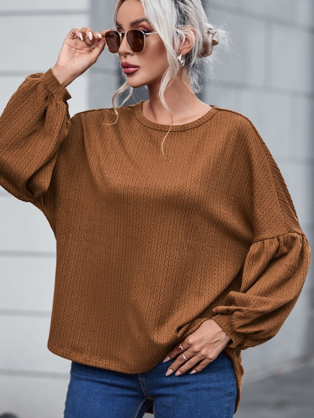 Cozy Knit Waffle Button-Up Top