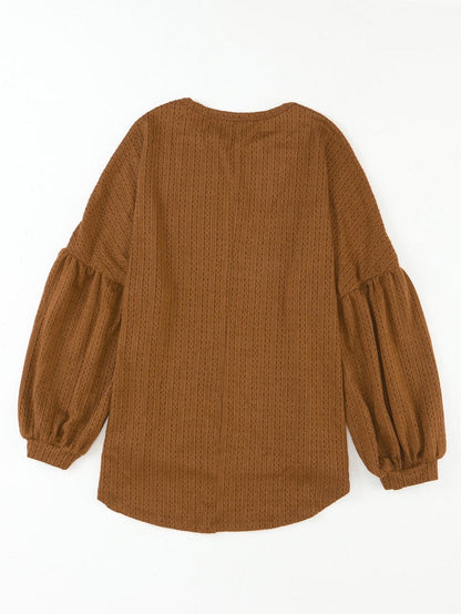 Cozy Knit Waffle Button-Up Top