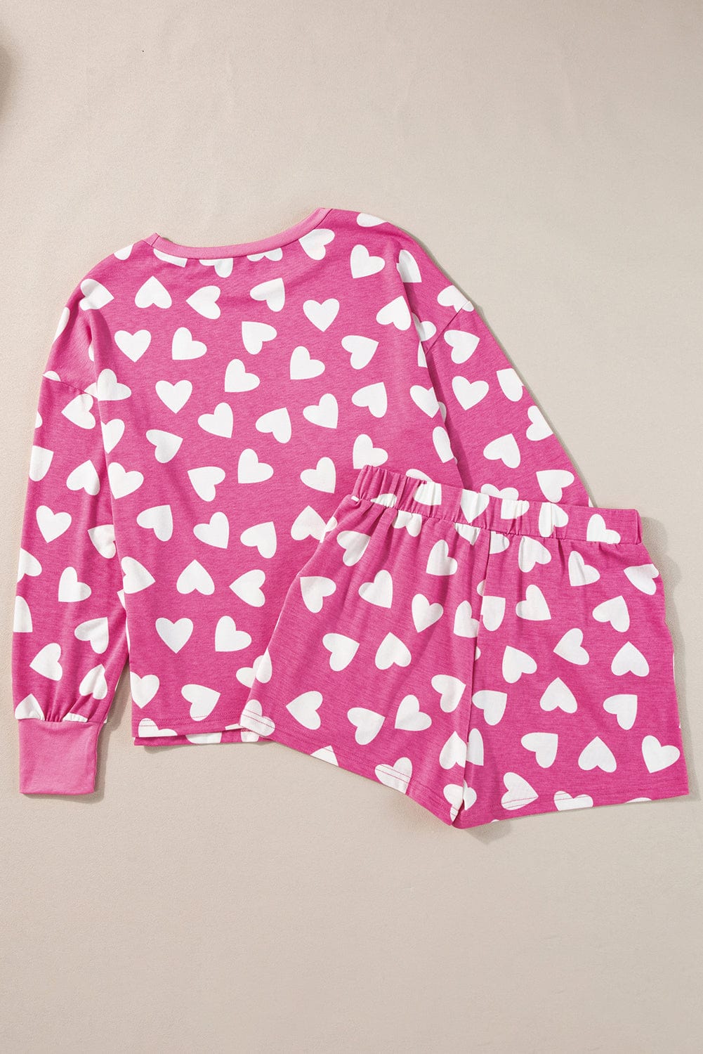 Cozy Pink Heart Print Lounge Set for Romantic Nights