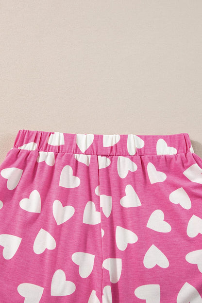 Cozy Pink Heart Print Lounge Set for Romantic Nights