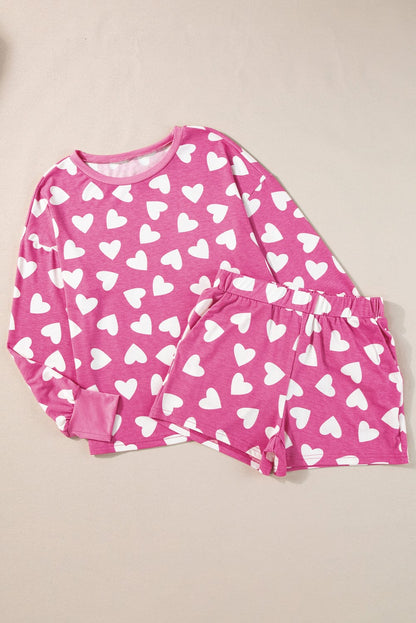 Cozy Pink Heart Print Lounge Set for Romantic Nights