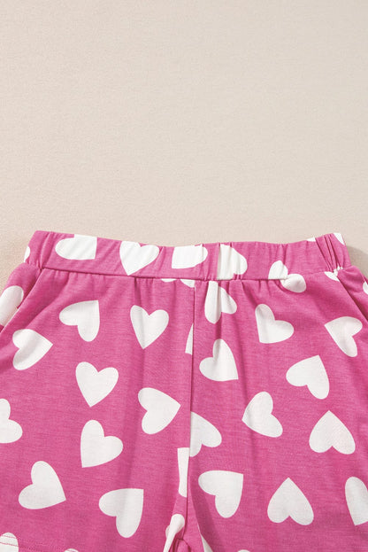 Cozy Pink Heart Print Lounge Set for Romantic Nights