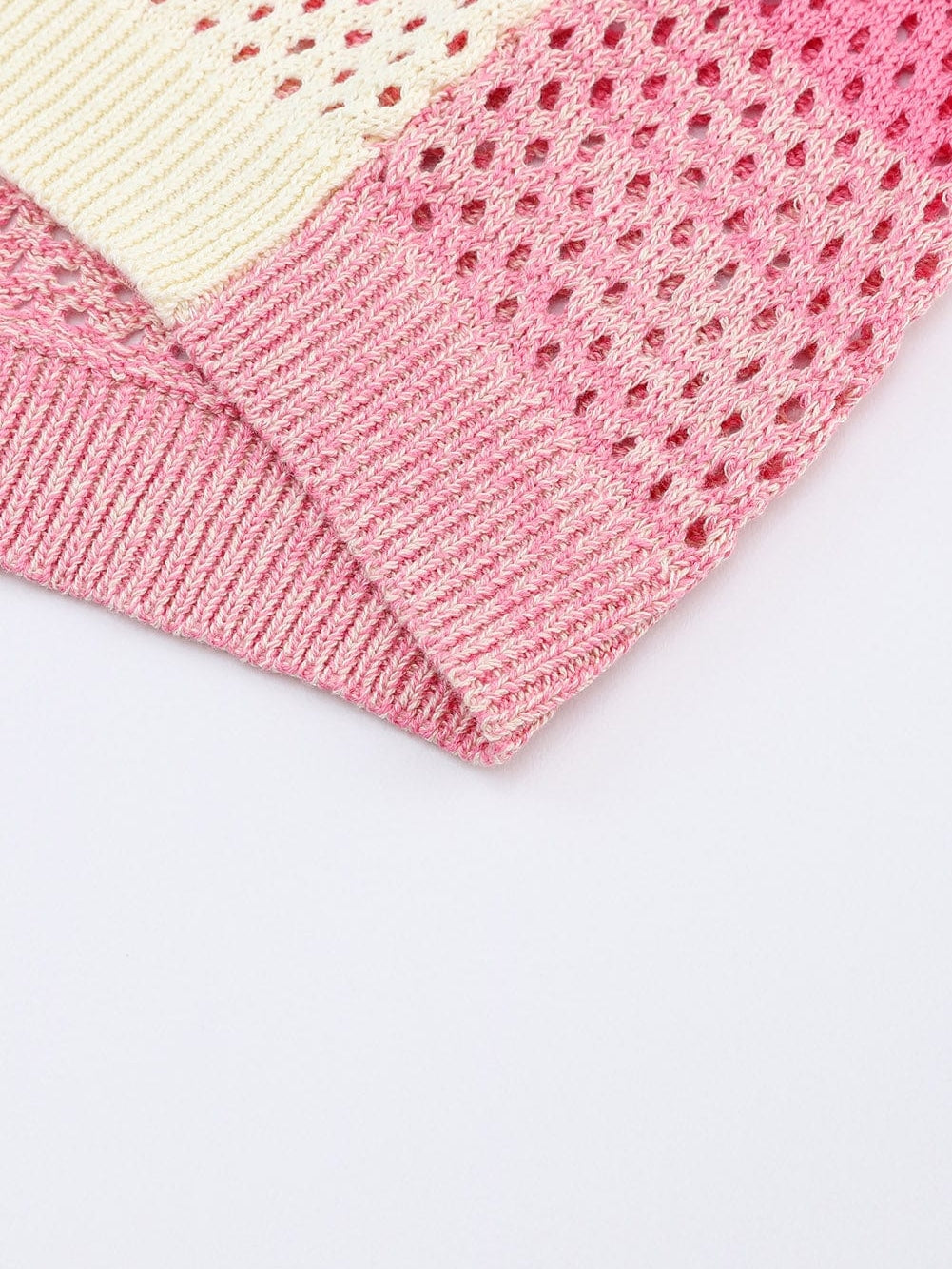 Cozy Pink Ombre Eyelet Knit Cardigan with Short Sleeves