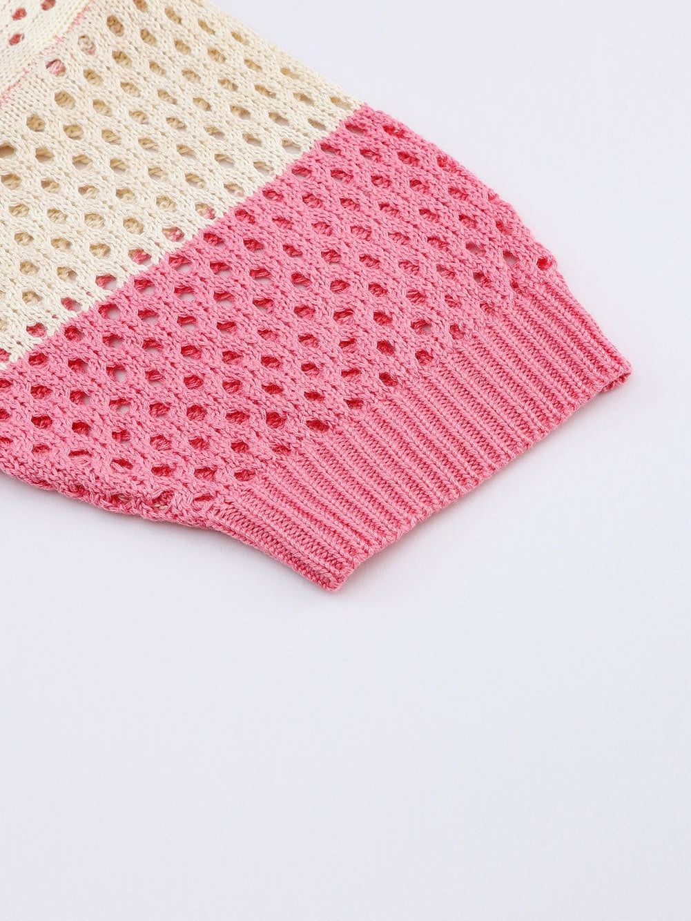 Cozy Pink Ombre Eyelet Knit Cardigan with Short Sleeves