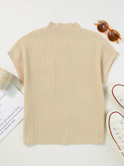 Cozy Ribbed Knit Sweater with Patch Pocket