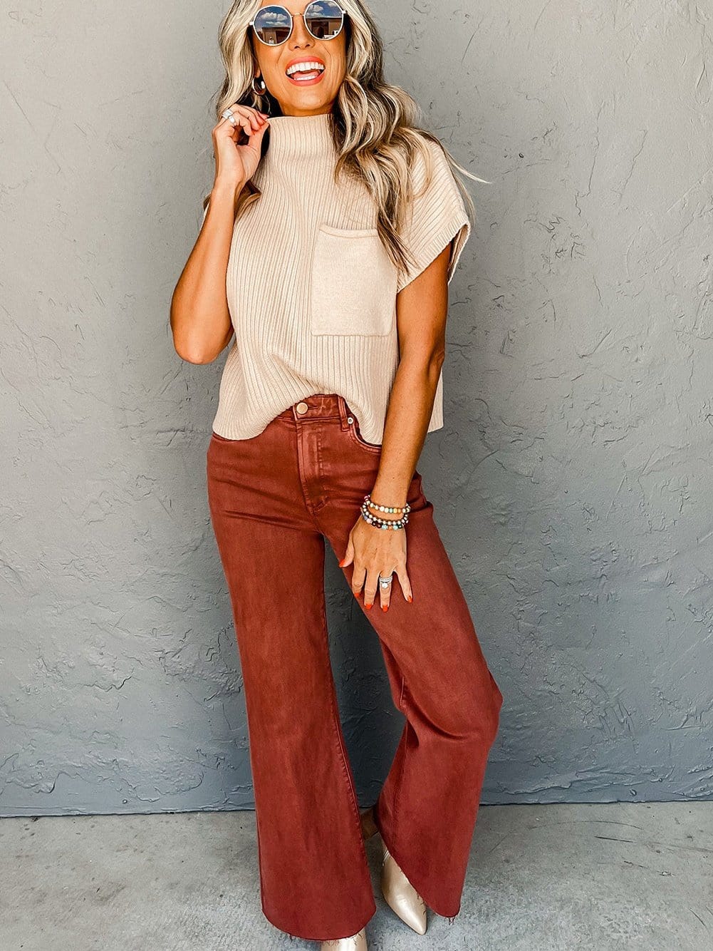 Cozy Ribbed Knit Sweater with Patch Pocket