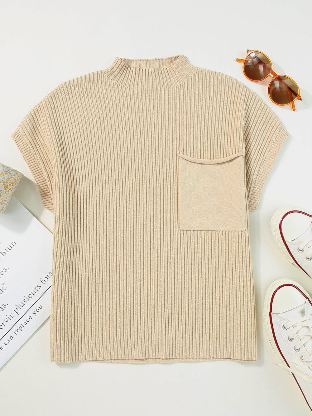 Cozy Ribbed Knit Sweater with Patch Pocket