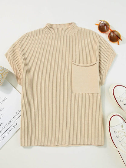 Cozy Ribbed Knit Sweater with Patch Pocket