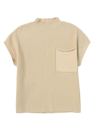 Cozy Ribbed Knit Sweater with Patch Pocket