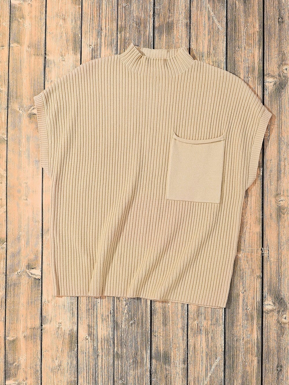 Cozy Ribbed Knit Sweater with Patch Pocket