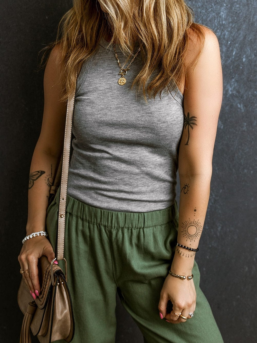 Cozy Ribbed Sleeveless Tank in Medium Grey