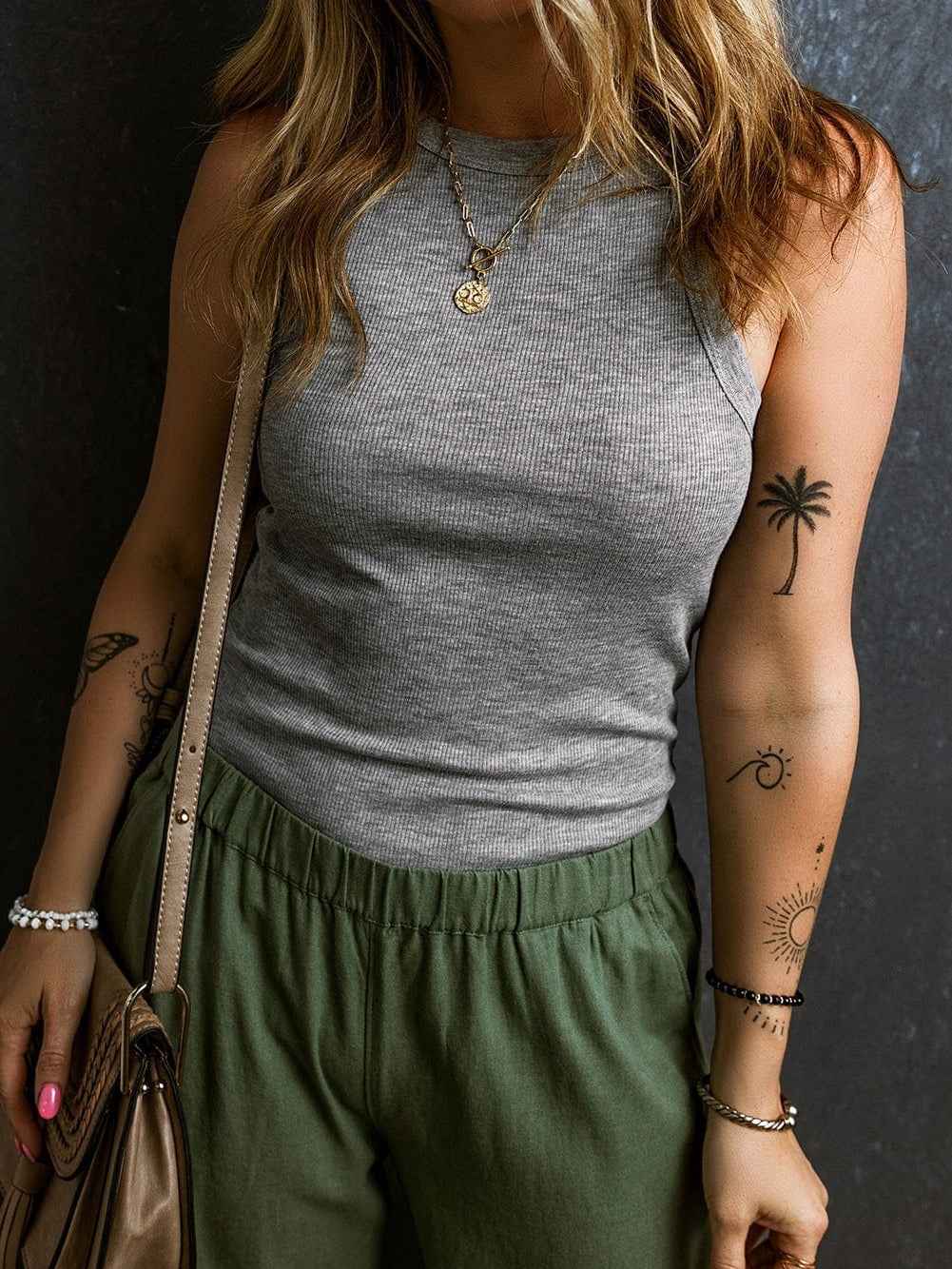 Cozy Ribbed Sleeveless Tank in Medium Grey