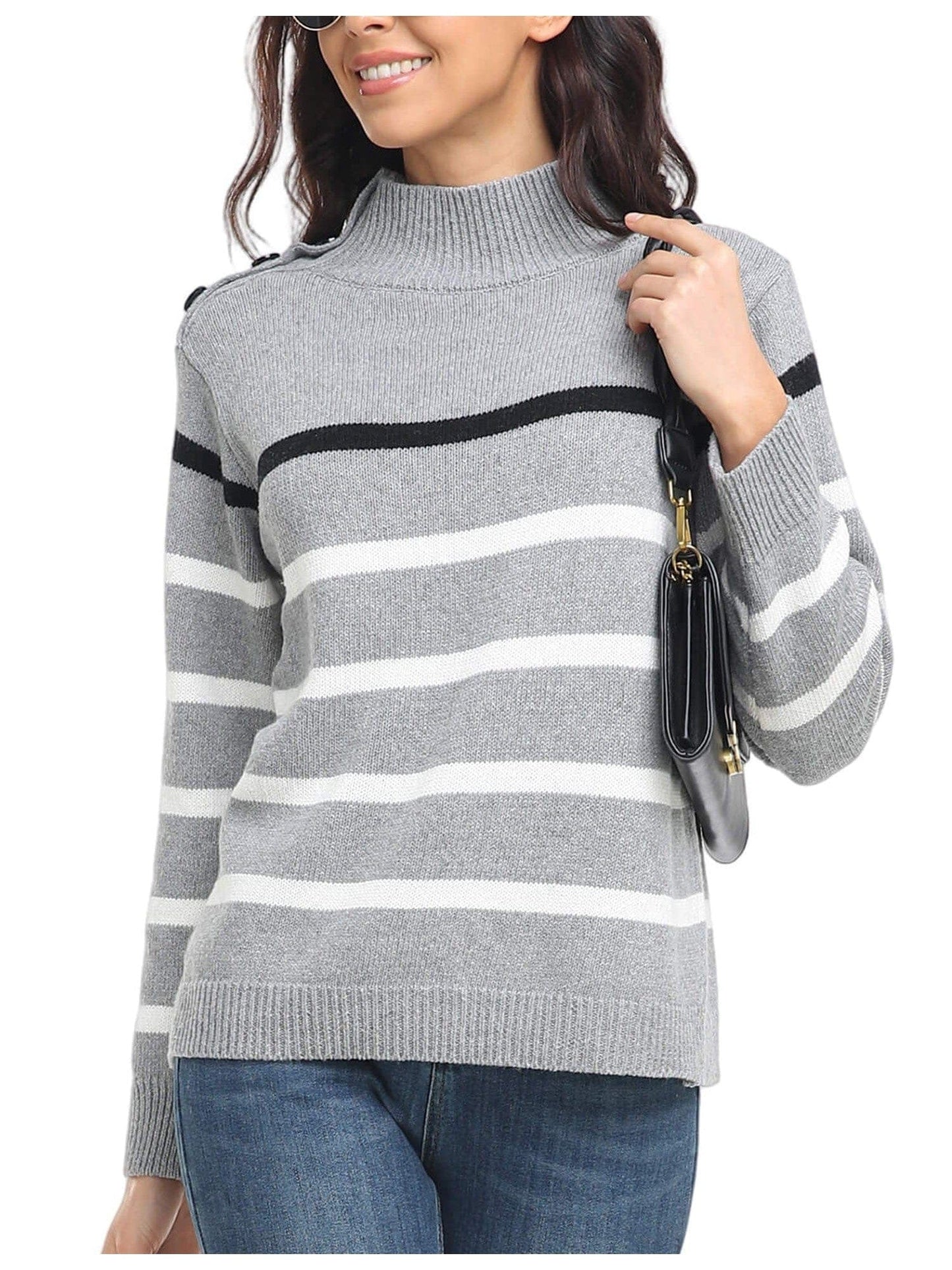 Cozy Stripe High Neck Sweater