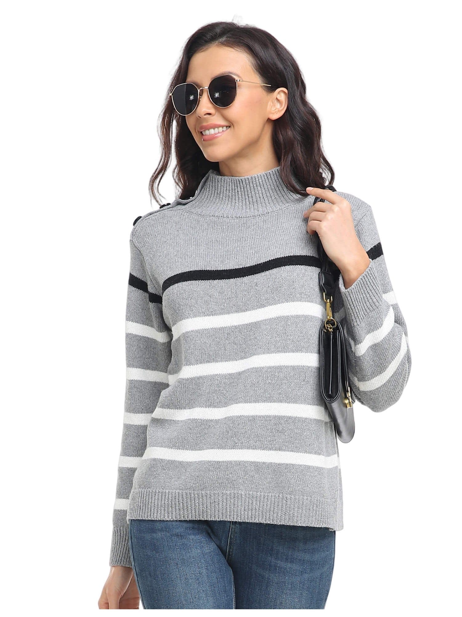 Cozy Stripe High Neck Sweater
