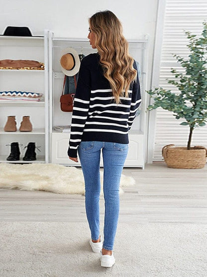 Cozy Stripe High Neck Sweater