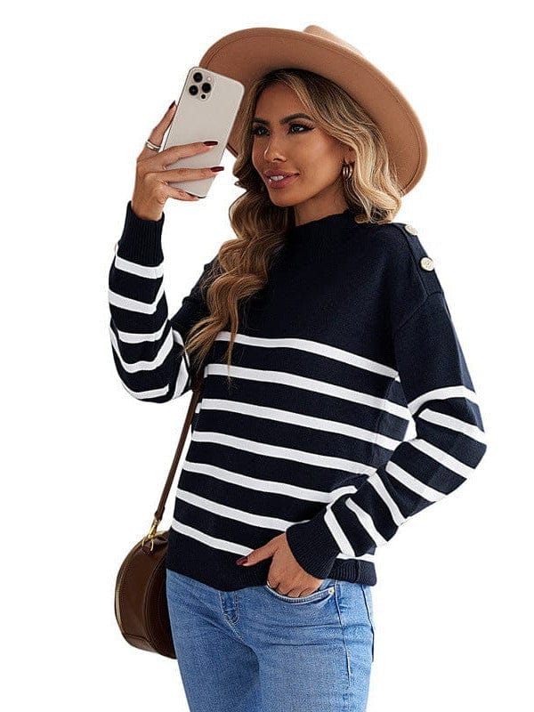 Cozy Stripe High Neck Sweater