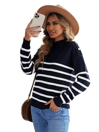 Cozy Stripe High Neck Sweater