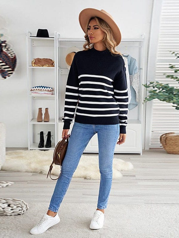 Cozy Stripe High Neck Sweaters
