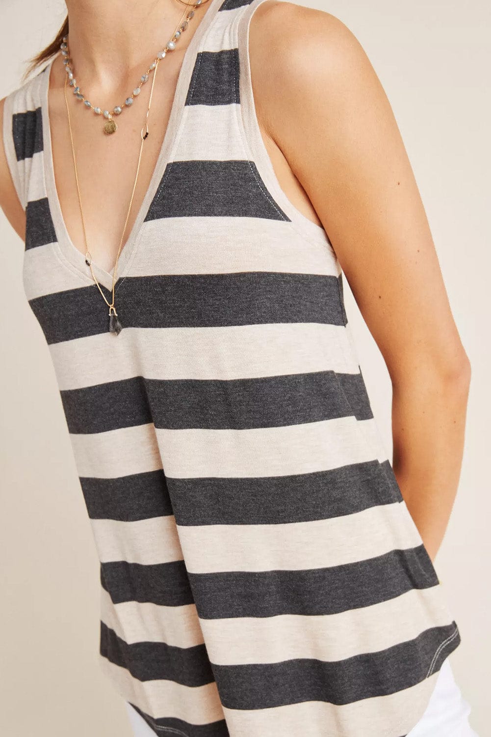 Cozy Striped Sleeveless V Neck Tank Top