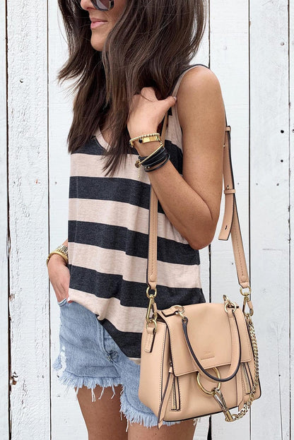 Cozy Striped Sleeveless V Neck Tank Top
